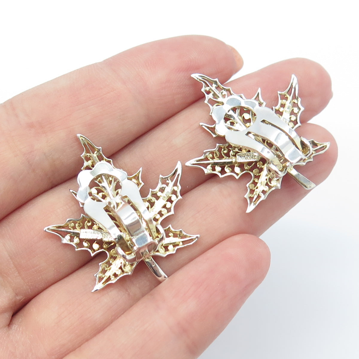 ALICE CAVINESS 925 Sterling Silver Vintage Germany Maple Leaf Clip On Earrings