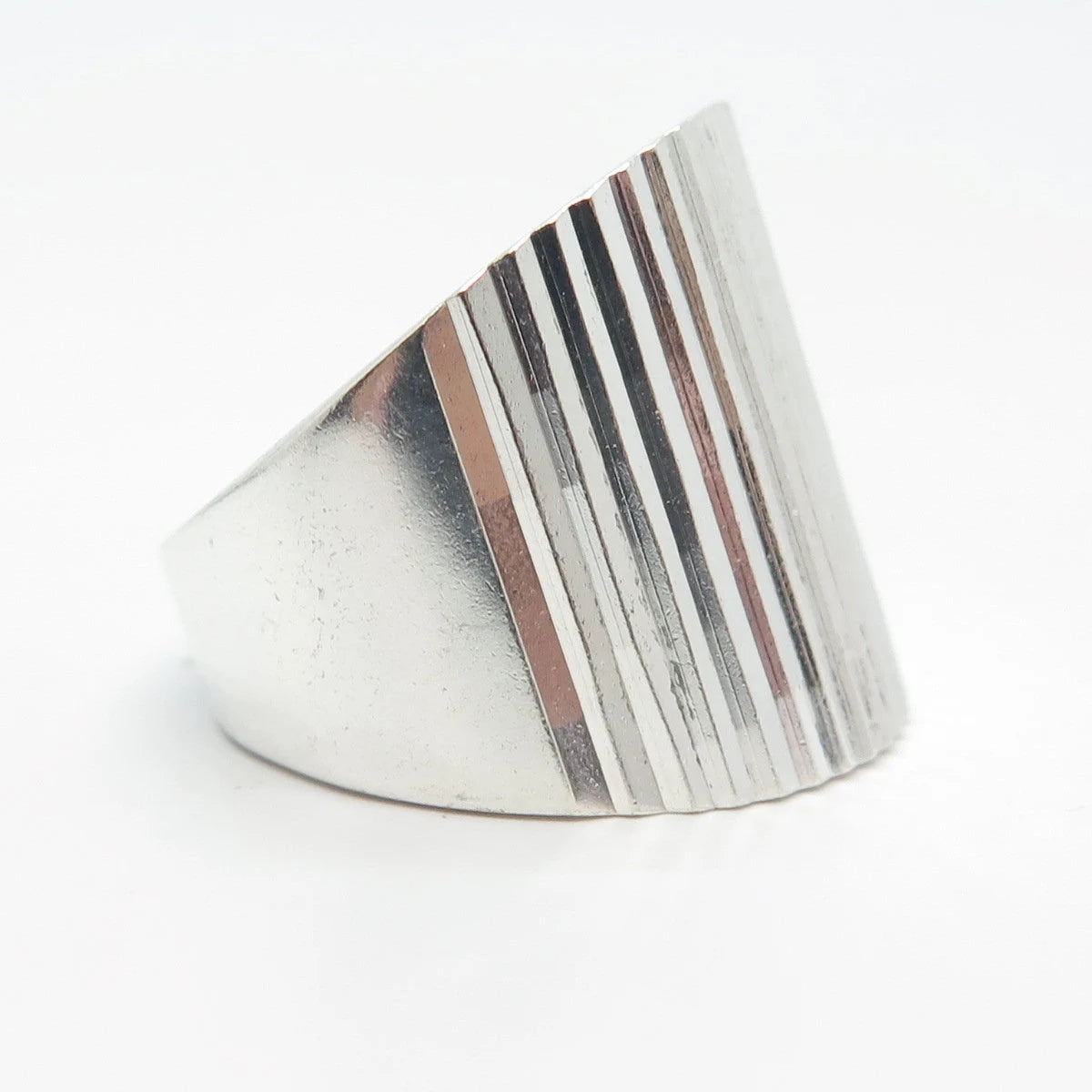 925 Sterling Silver Vintage Mexico SU Ribbed Statement Ring Size 8.25