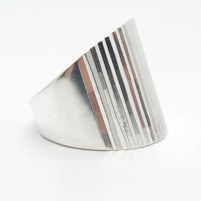 925 Sterling Silver Vintage Mexico SU Ribbed Statement Ring Size 8.25