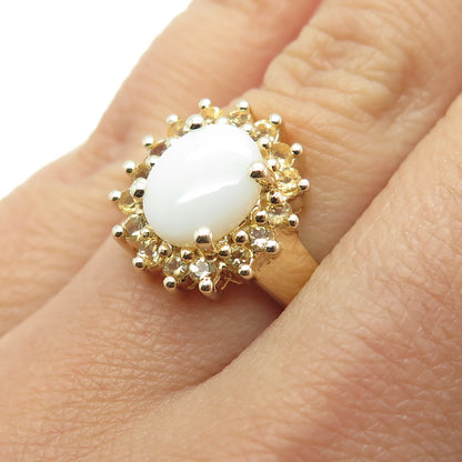 925 Sterling Silver Gold Plated Real Cabochon Opal & Citrine Ring Size 6