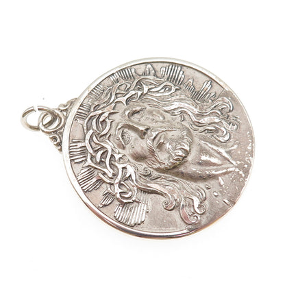 Creed 925 Sterling Silver Antique Art Deco Jesus Our Lady of Guadalupe Pendant
