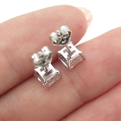 925 Sterling Silver Princess-Cut Shaped C Z Stud Earrings