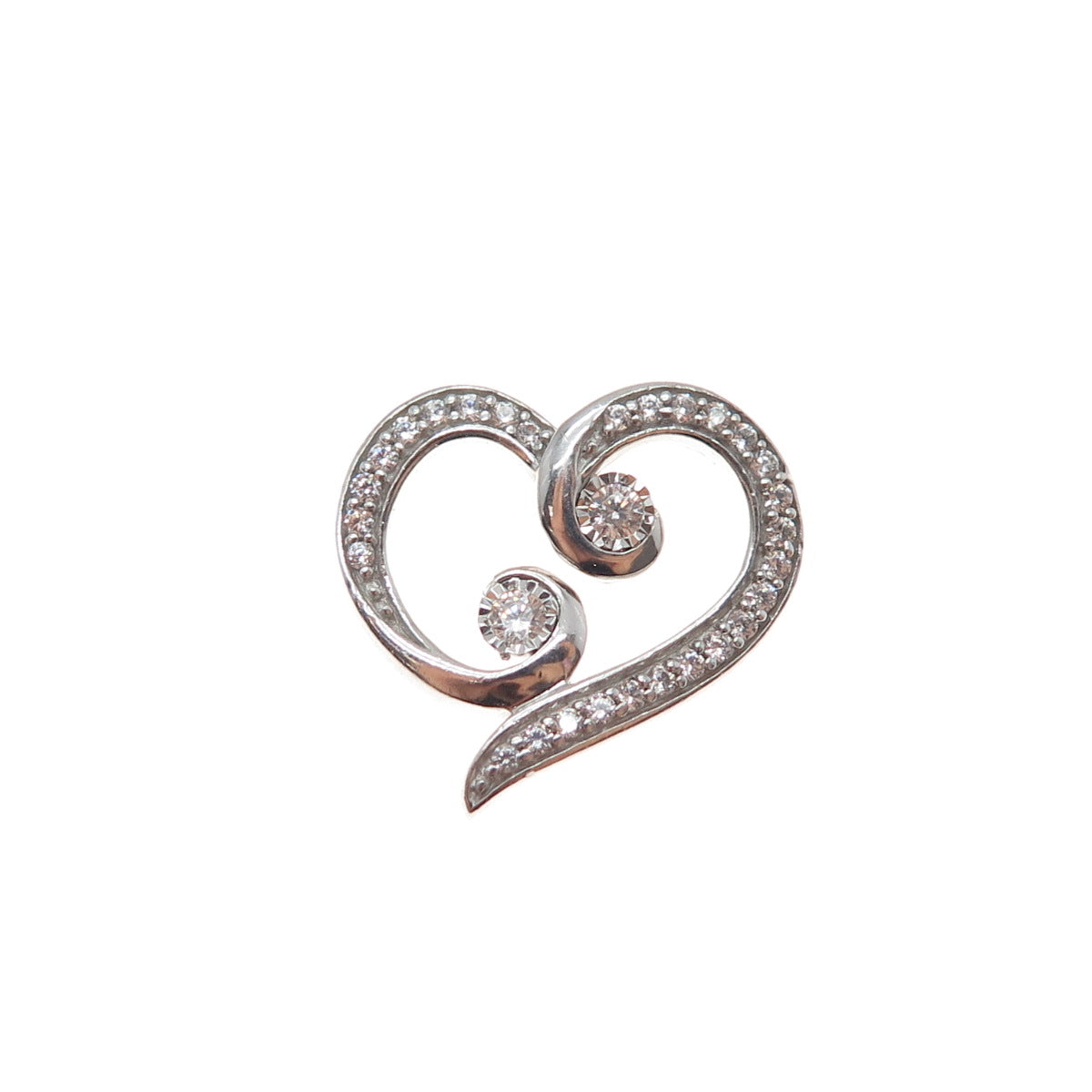 925 Sterling Silver Round-Cut C Z Heart Minimalist Slide Charm Pendant