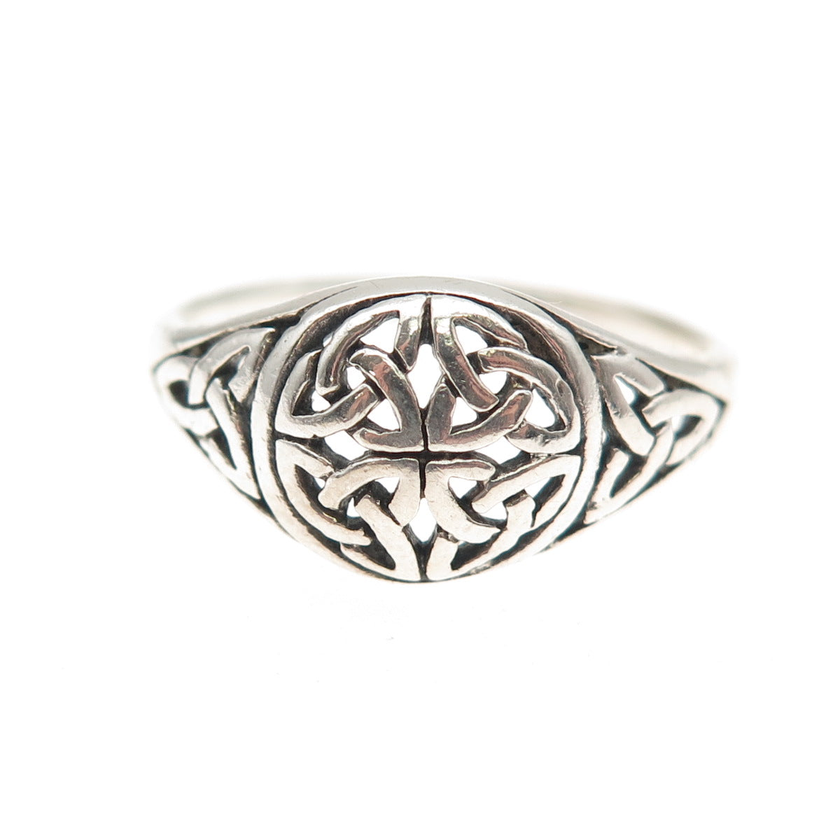 925 Sterling Silver Vintage Celtic Trinity Knot Oxidized Ring Size 10.25