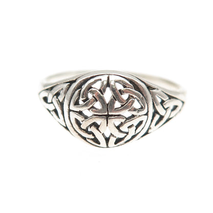 925 Sterling Silver Vintage Celtic Trinity Knot Oxidized Ring Size 10.25