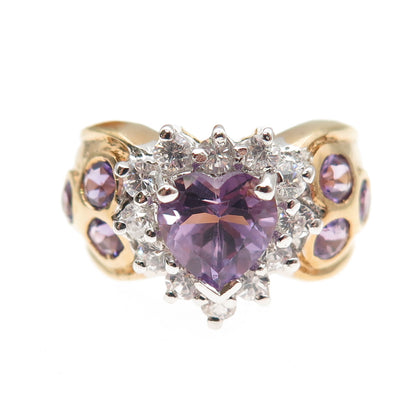 M.R.F. RESOURCES Sterling Gold Plated Vintage Amethyst C Z Heart Ring Size 6.25