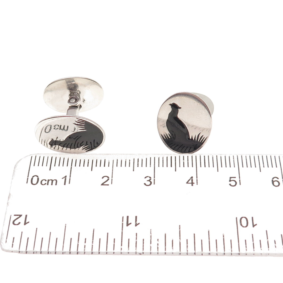 925 Sterling Silver Antique Art Deco Enamel Pheasant Bird Cufflinks