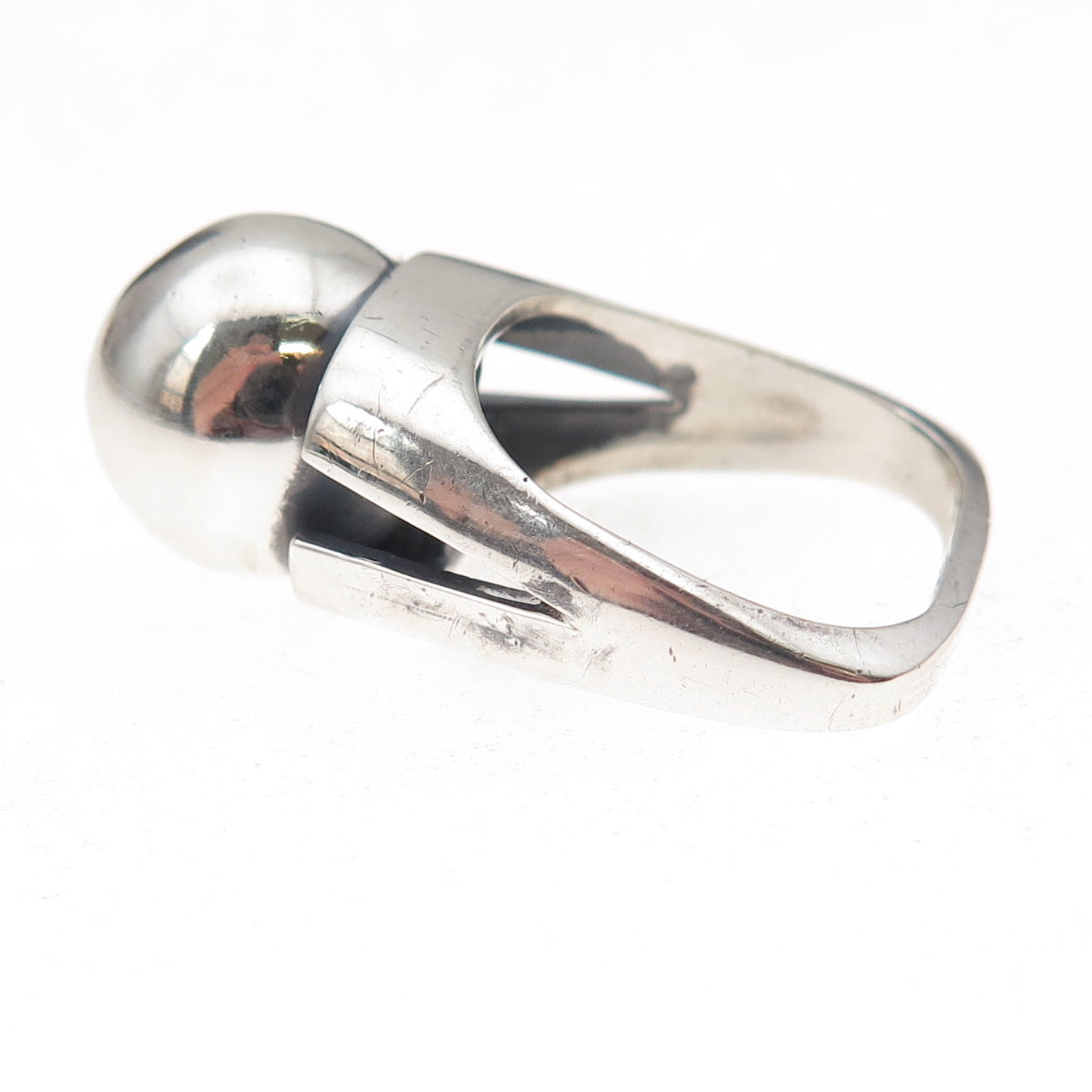 925 Sterling Silver Vintage Modernist Ball Oxidized Ring Size 5.5