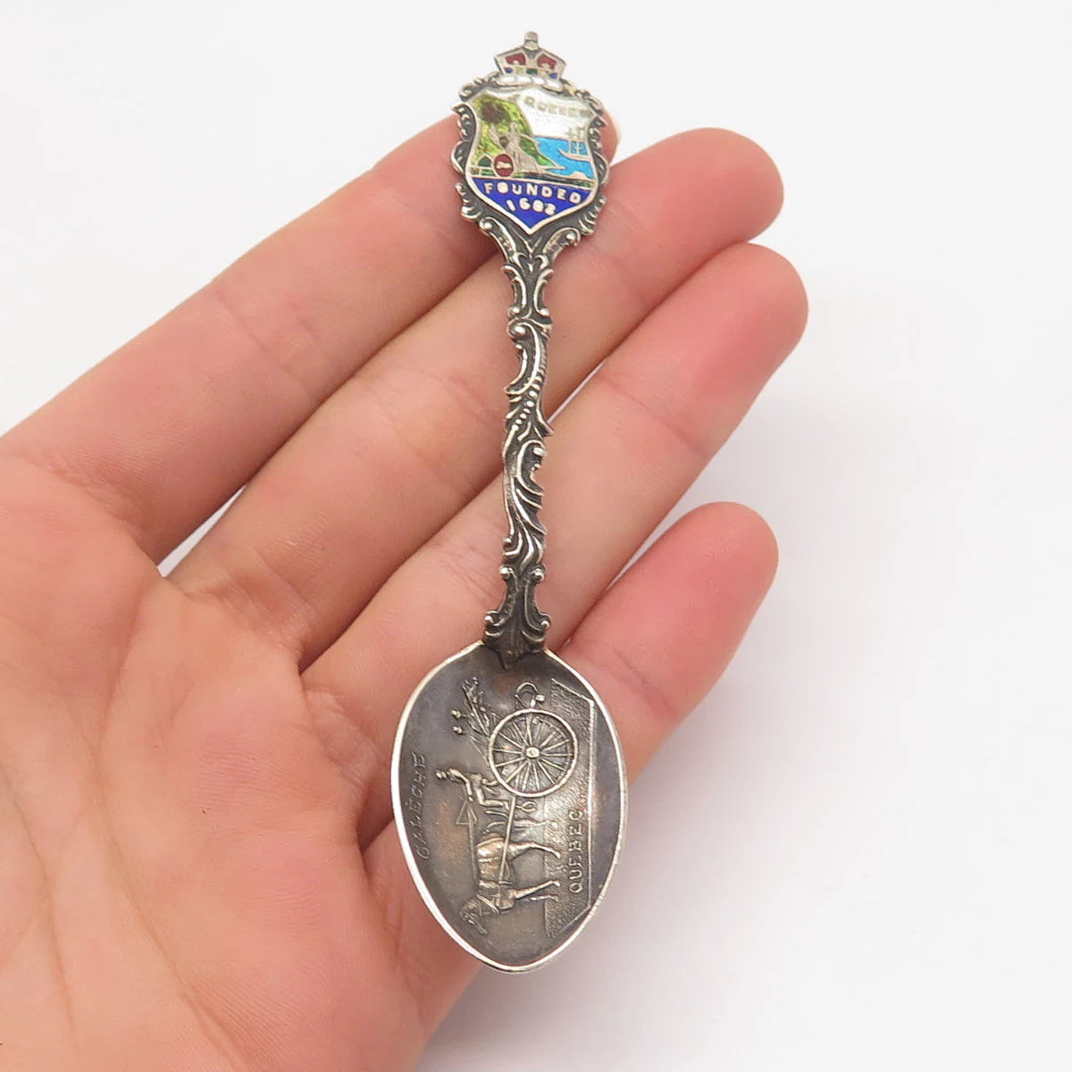 925 Sterling Silver Antique Enamel Canada Caleche Quebec Demitasse Spoon