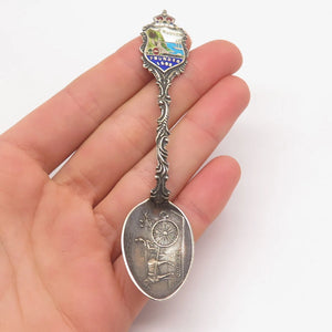 925 Sterling Silver Antique Enamel Canada Caleche Quebec Demitasse Spoon