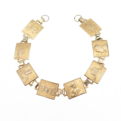 800 Silver Gold Plated Vintage Italy Saints Landmarks Bracelet 7" (missing lock)
