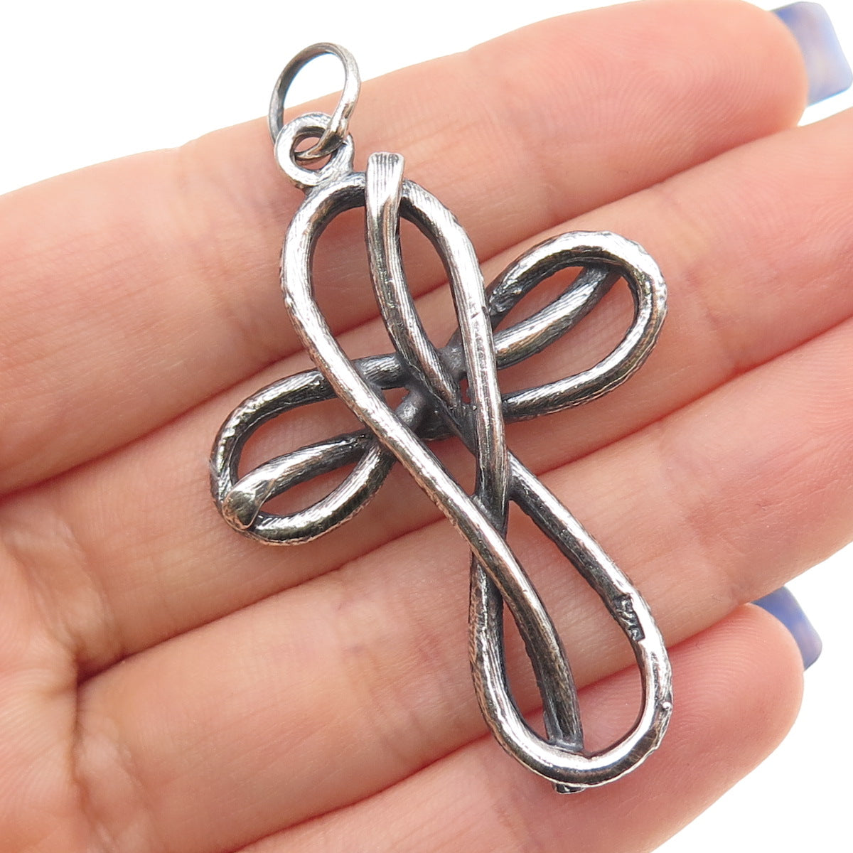 925 Sterling Silver Vintage Modernist Cross Oxidized Charm Pendant
