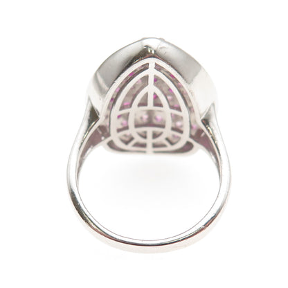 925 Sterling Silver Lab-Created Pink Sapphire & Ruby Teardrop Ring Size 8