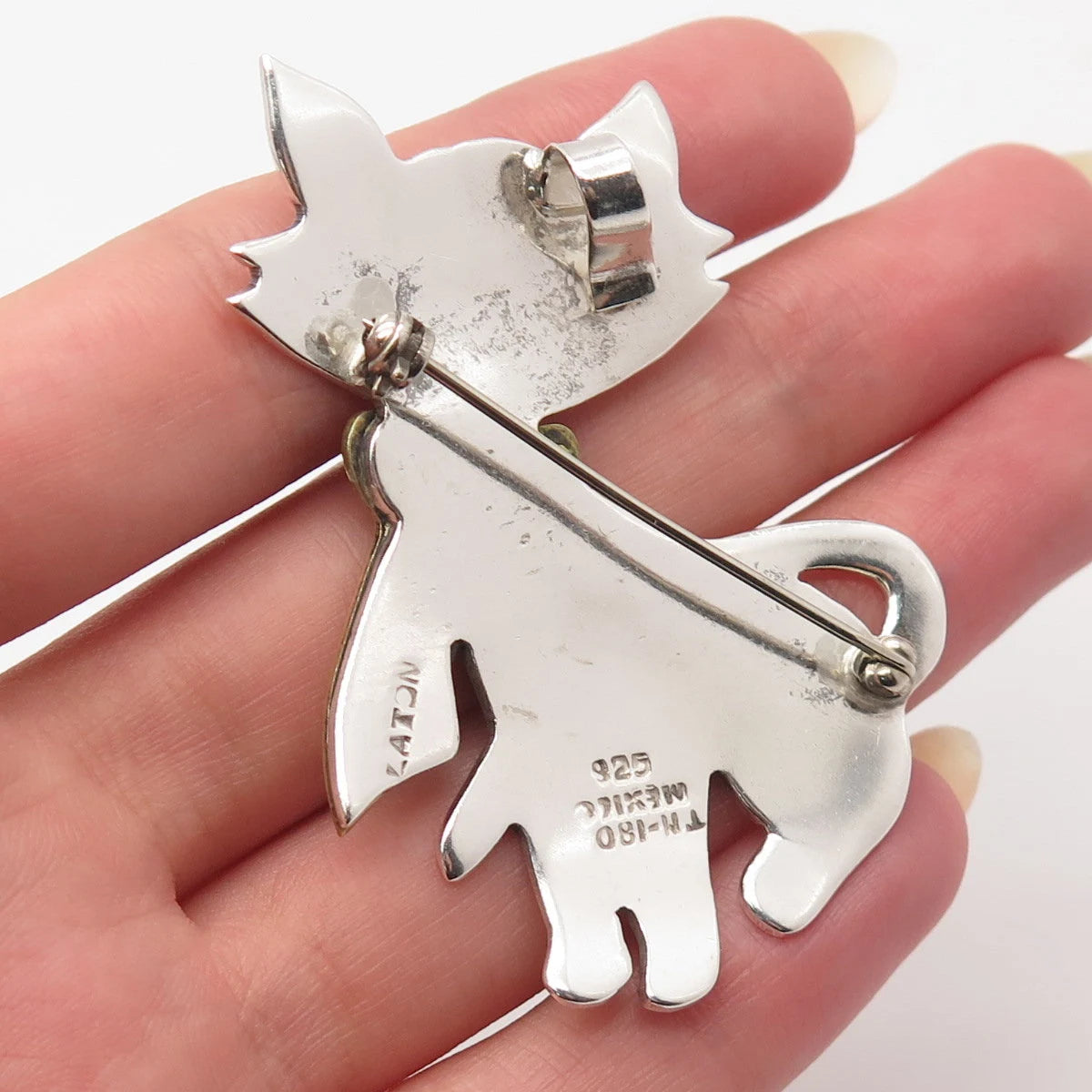 925 Sterling Silver 2-Tone Vintage Mexico Cat Pin Brooch