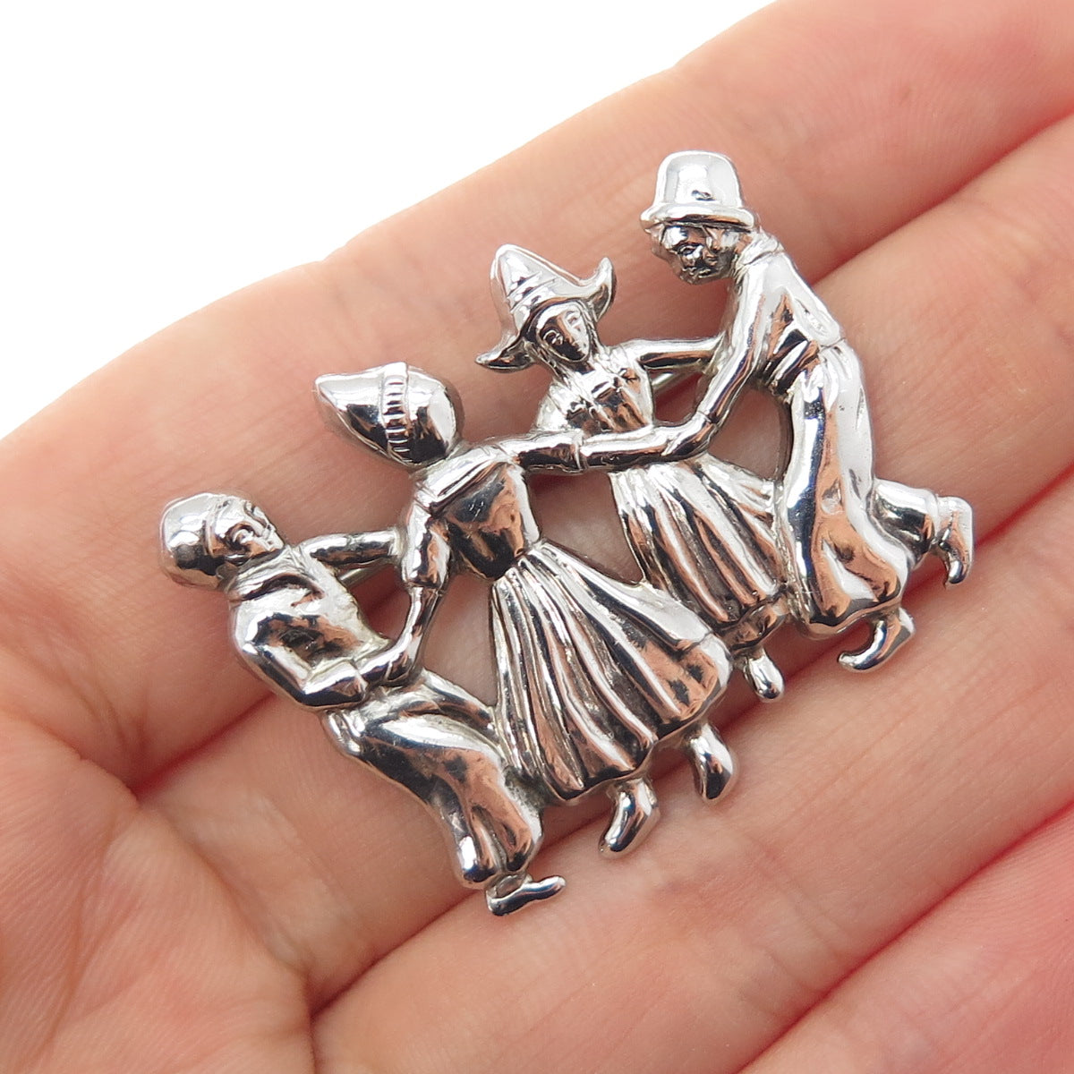 LANG 925 Sterling Silver Antique Art Deco Dutch Dancer Oxidized Pin Brooch