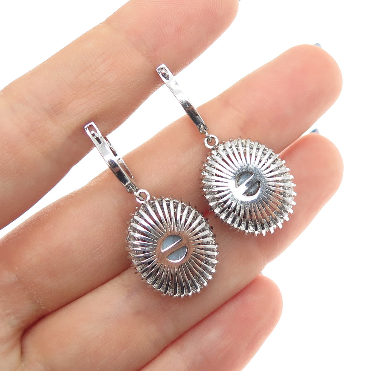 925 Sterling Silver Real Tahitian Pearl & C Z Dangle Earrings
