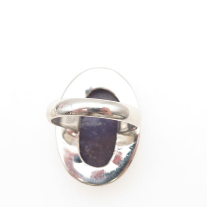925 Sterling Silver Vintage Real Oval-Cut Lepidolite Ring Size 8
