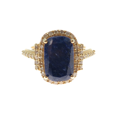 DSMK 925 Sterling Silver Gold Plated Real Diamond & Sapphire Ring Size 9.25