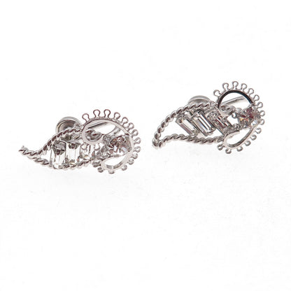 Tru-Kay Sterling Silver Antique Art Deco Rhinestone Floral Screw Back Earrings
