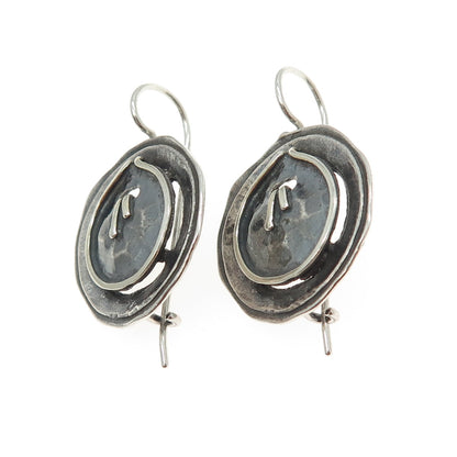 925 Sterling Silver Vintage Modernist Button French Wire Earrings