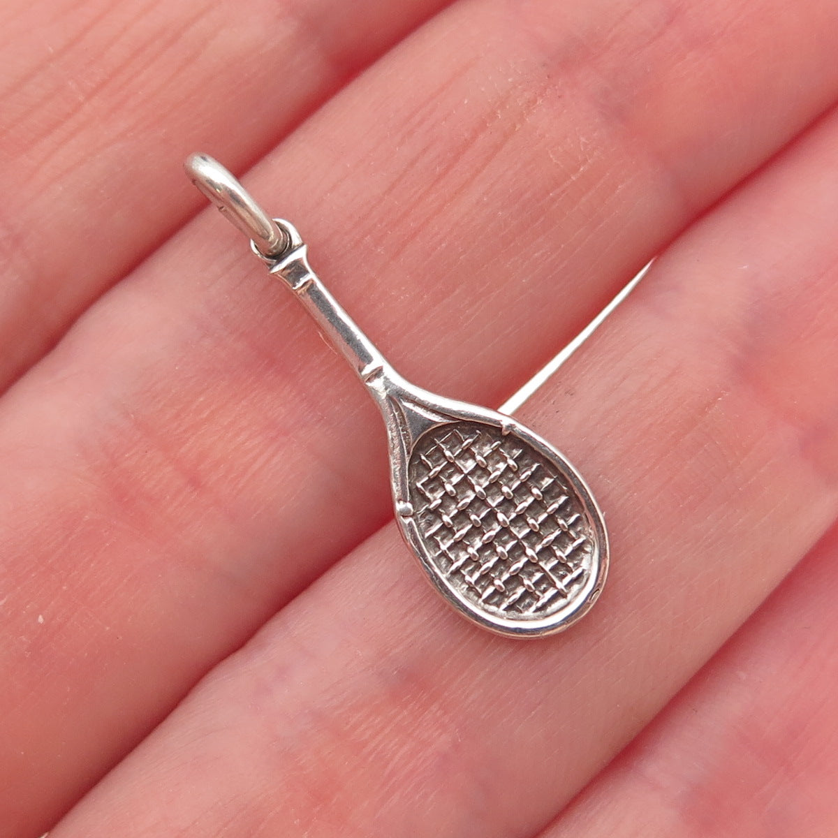 925 Sterling Silver Vintage Tennis Racket Oxidized Charm Pendant