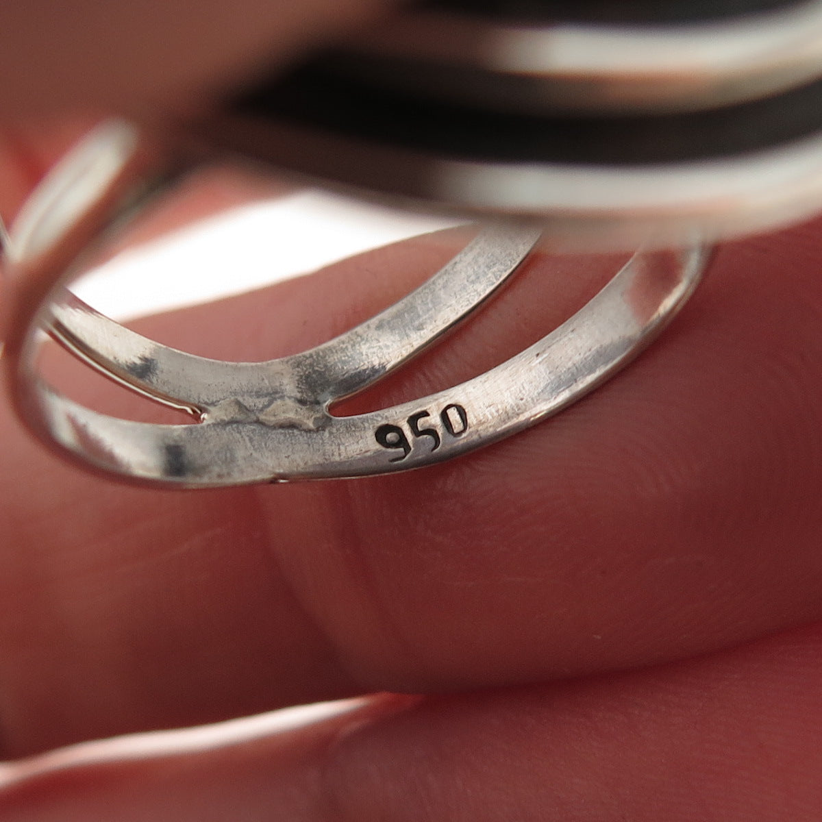 950 Silver Vintage Modernist Spiral Disc Oxidized Ring Size 8