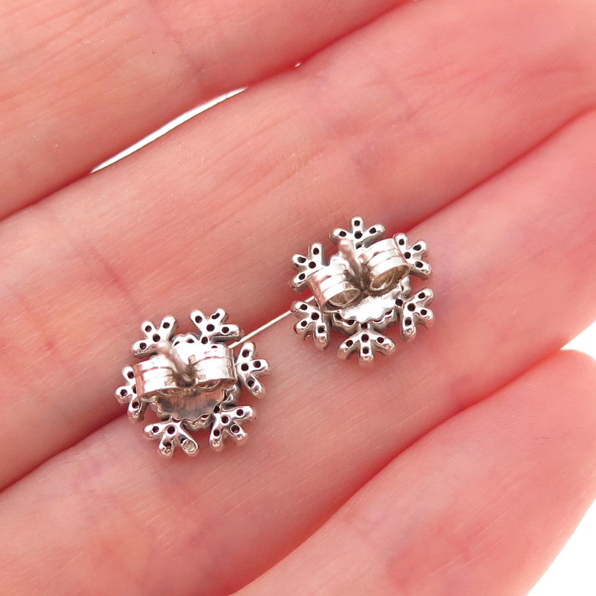 Pandora 925 Sterling Silver Round-Cut C Z Sparkling Snowflake Stud Earrings