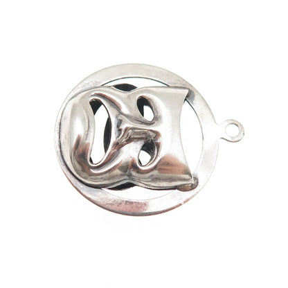 Beau 925 Sterling Antique Art Deco Comedy Tragedy Mask Dual Sided Charm Pendant