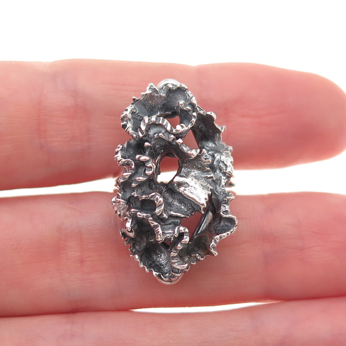 Beau 925 Sterling Silver Vintage Modernist Oxidized Adjustable Ring Size 5.5