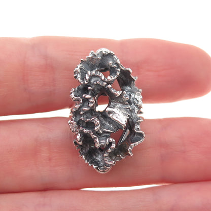 Beau 925 Sterling Silver Vintage Modernist Oxidized Adjustable Ring Size 5.5
