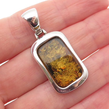 925 Sterling Silver Vintage Real Amber Modernist Charm Pendant