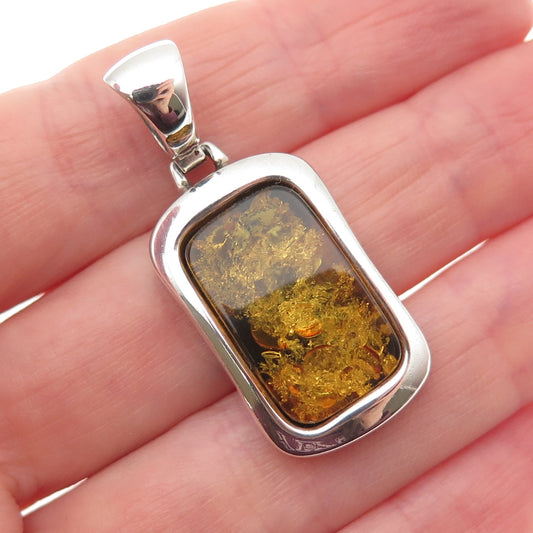 925 Sterling Silver Vintage Real Amber Modernist Charm Pendant