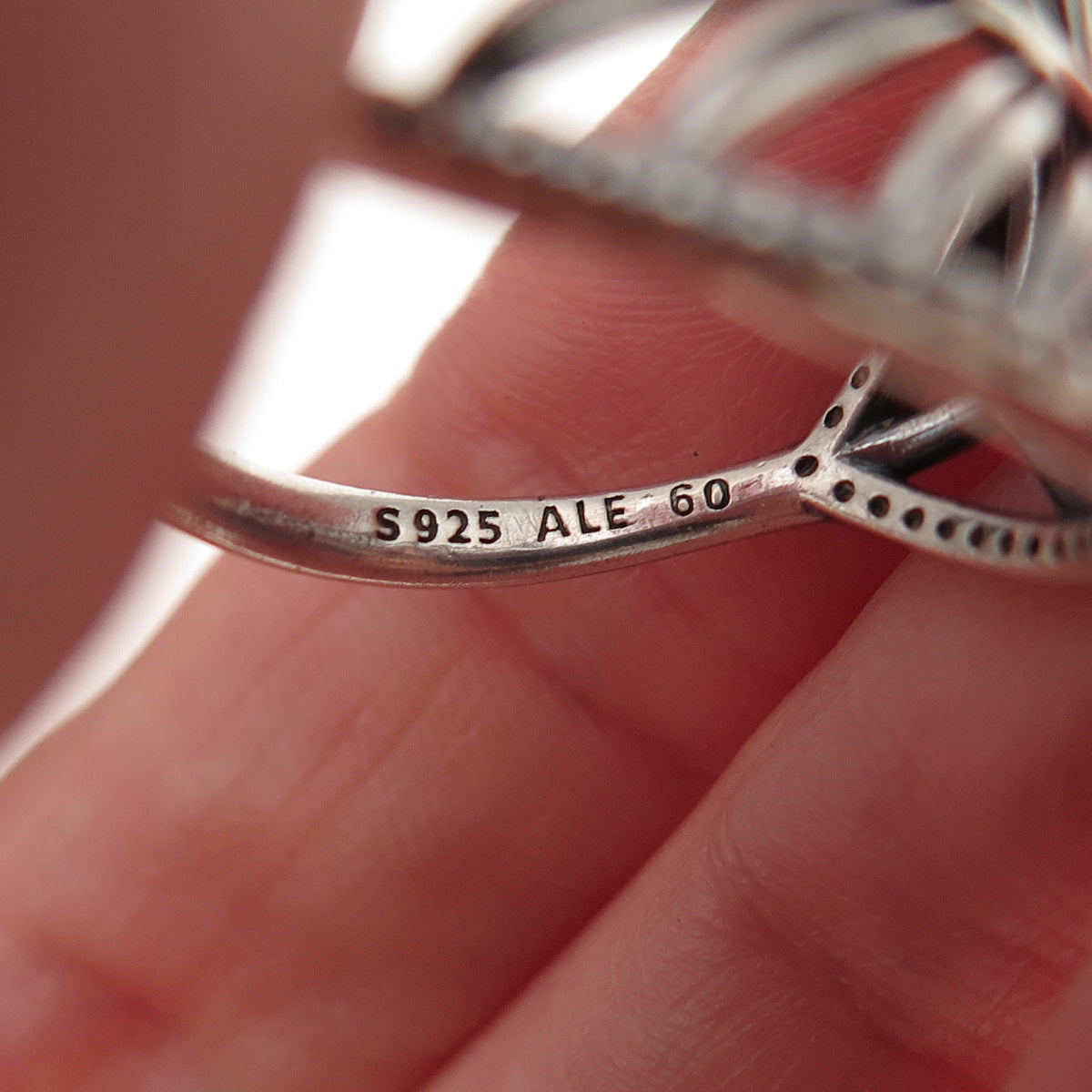 Pandora 925 Sterling Silver Round-Cut C Z Tropical Palm Leaf Ring Size 9.25