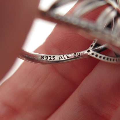 Pandora 925 Sterling Silver Round-Cut C Z Tropical Palm Leaf Ring Size 9.25
