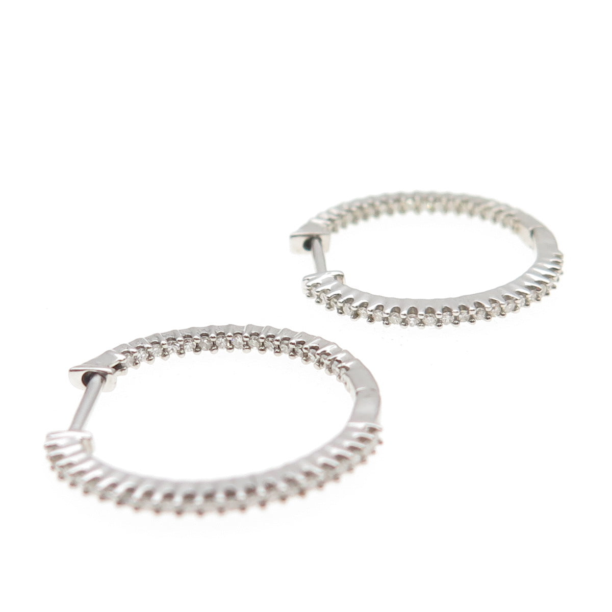 925 Sterling Silver Real Round-Cut Diamond In & Out Hoop Earrings