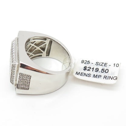 925 Sterling Silver Pave C Z Domed Ring Size 10