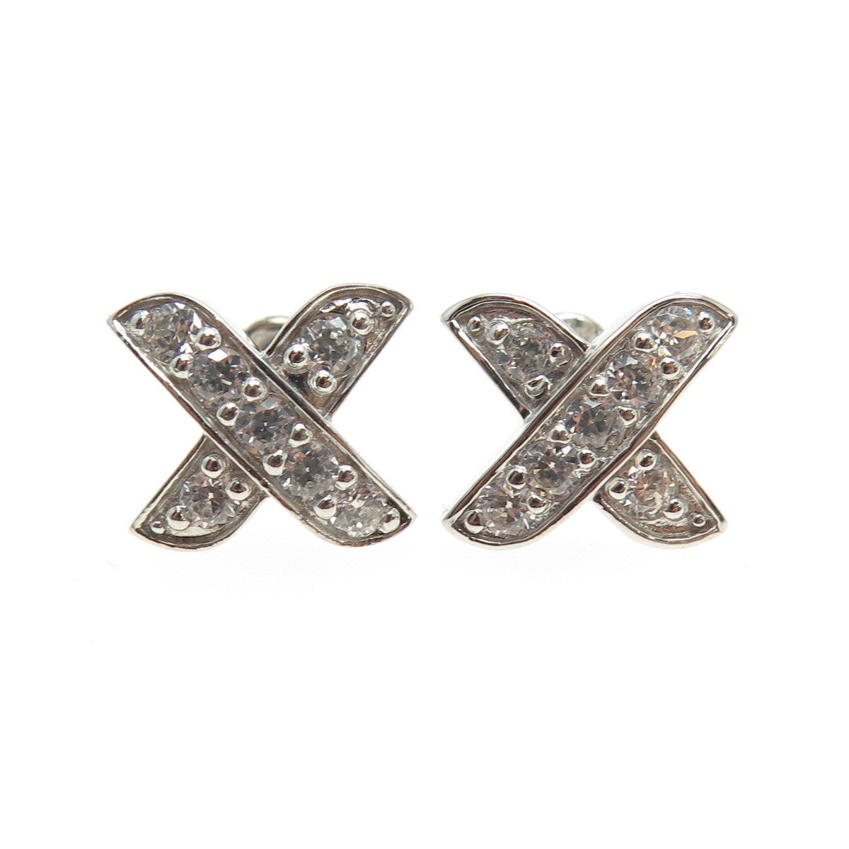 925 Sterling Silver Round-Cut C Z "X" Shape Earrings
