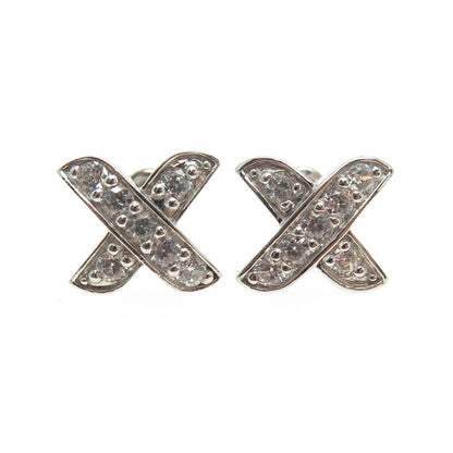 925 Sterling Silver Round-Cut C Z "X" Shape Earrings
