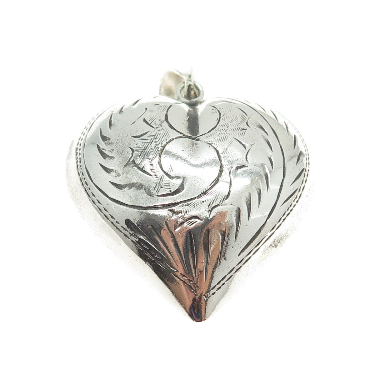 CHAPAL ZENRAY 925 Sterling Silver Vintage Engraved Puffy Heart Pendant