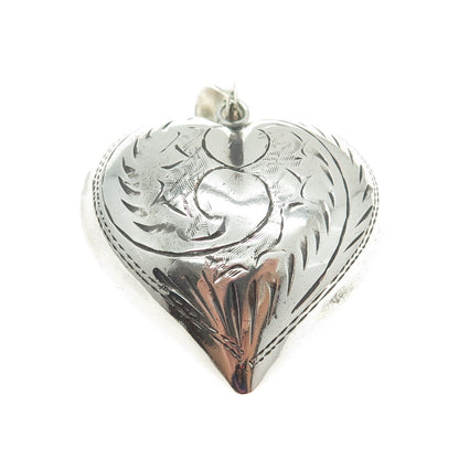 CHAPAL ZENRAY 925 Sterling Silver Vintage Engraved Puffy Heart Pendant