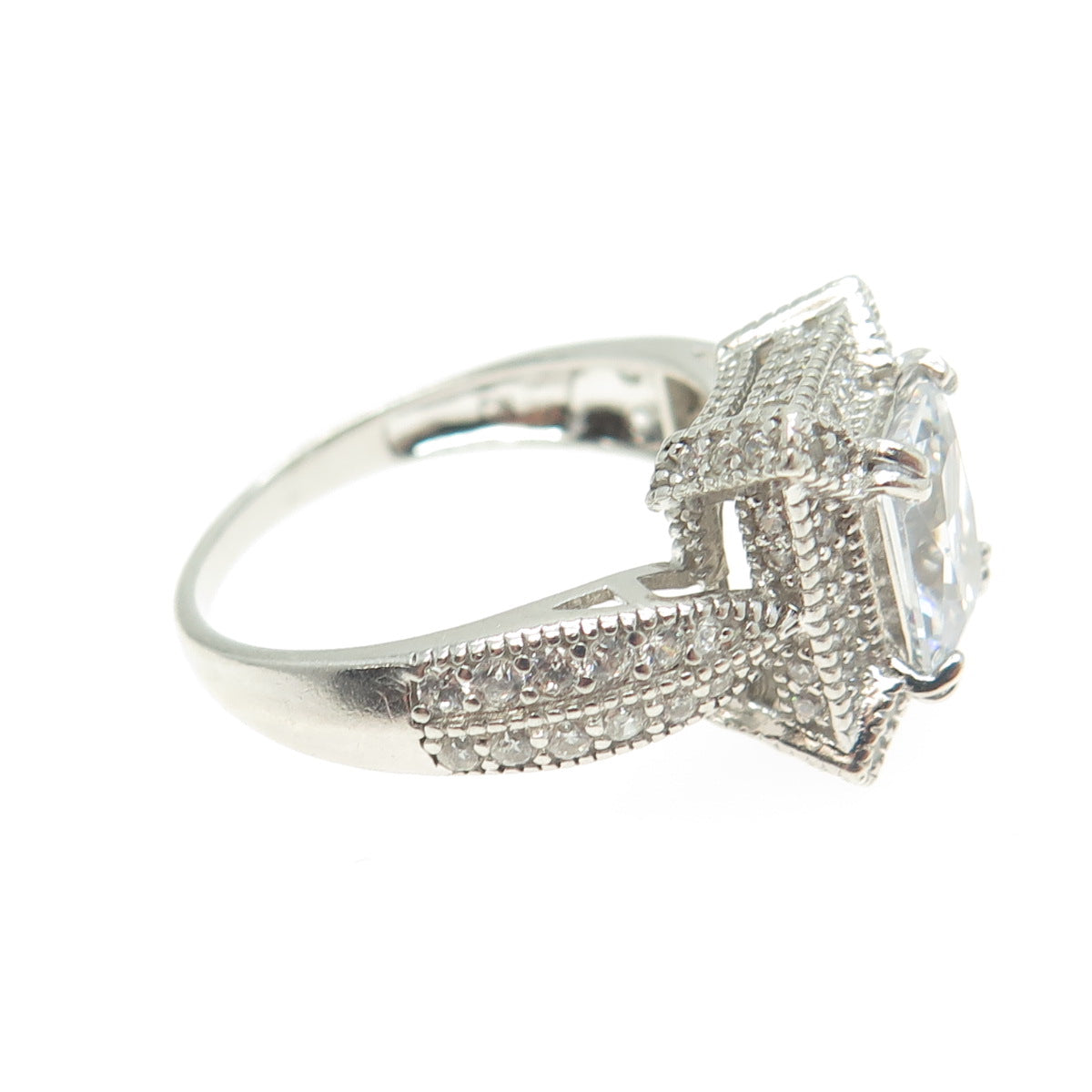925 Sterling Silver Radiant-Cut C Z Engagement Ring Size 7.25