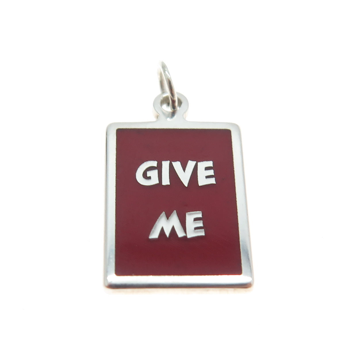 925 Sterling Silver Red Enamel "Give Me" Minimalist Charm Pendant