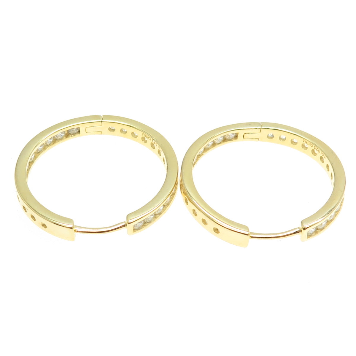 925 Sterling Silver Gold Plated Round-Cut C Z In & Out Hoop Earrings