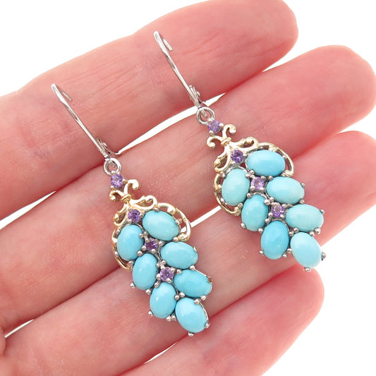 Chuck Clemency Sterling Silver 2-Tone Real Turquoise & Amethyst Dangle Earrings