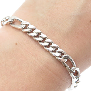 925 Sterling Silver Vintage Mexico Figaro Link Bracelet 7.5"
