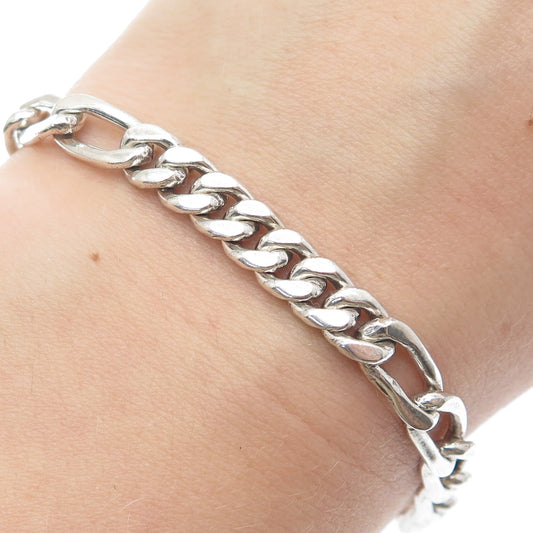 925 Sterling Silver Vintage Mexico Figaro Link Bracelet 7.5"