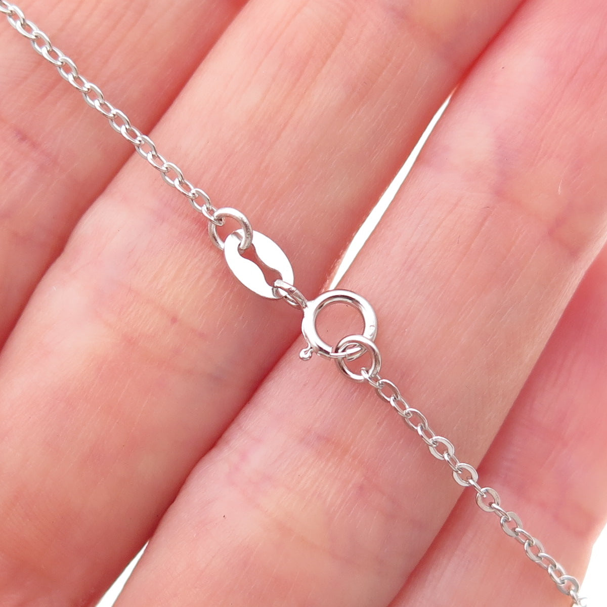 925 Sterling Silver Real Opal & C Z Heart Cable Chain Necklace 18"