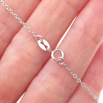 925 Sterling Silver Real Opal & C Z Heart Cable Chain Necklace 18"