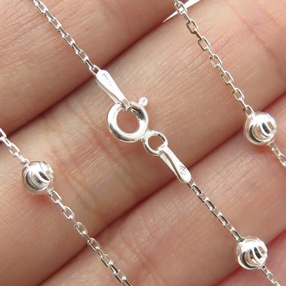 925 Sterling Silver Italy Ball Station Cable Chain Necklace 18"