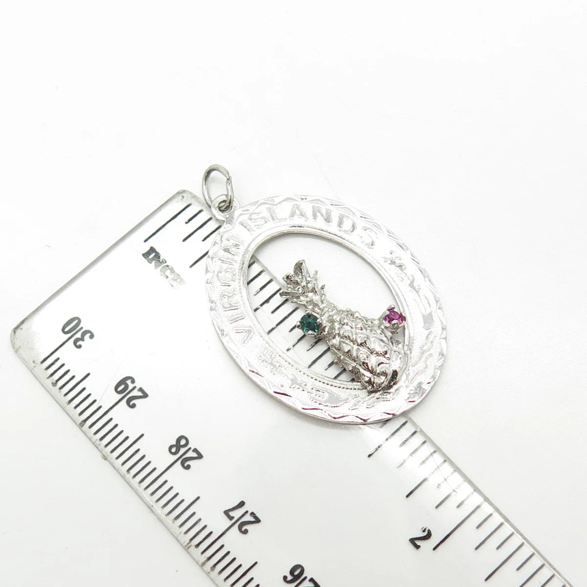 925 Sterling Silver Vintage Crea Rhinestone "Virgin Islands" Pineapple Pendant